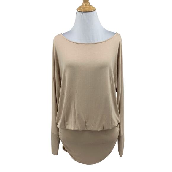 Boston Proper Tops - Boston Proper Top Womens S Small Champagne Wide Neck Blouson Ruched Long Sleeve